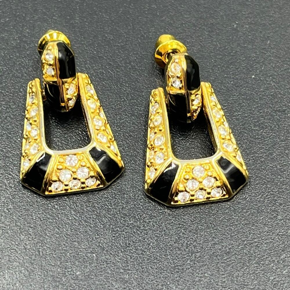 SWAROVSKI SAL Genuine Crystal Black Enamel‎ Pierced Dangle Earrings DoorKnocker